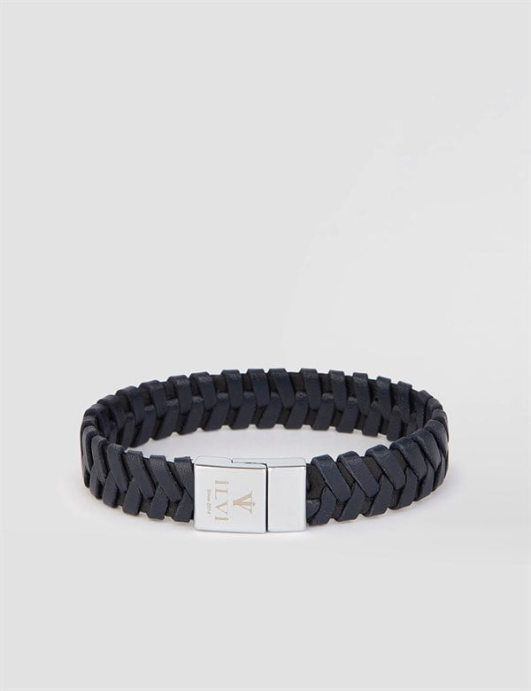 Banain Black-Navy Blue Leather Men's Bracelet