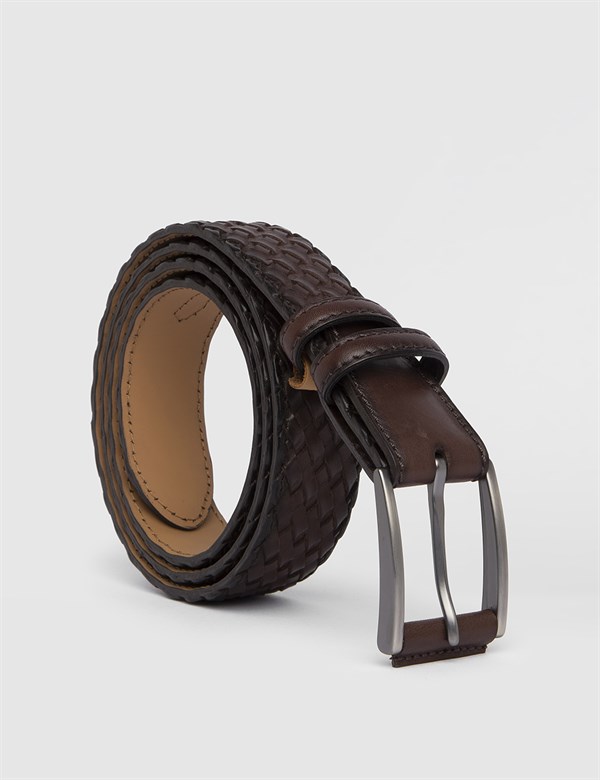 Bardi Brown Woven Leather Men's Belt