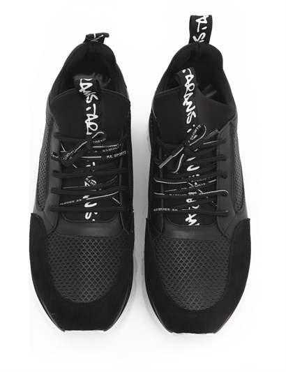 Barrıs Men's Sneaker Black Leather-Black Suede-Black Stretch