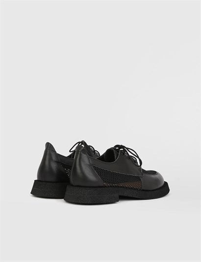 Bartu Black Leather Women's Oxford