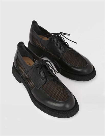 Bartu Black Leather Women's Oxford