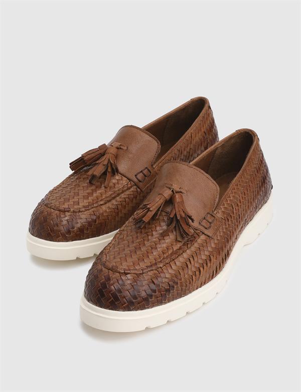Bawtry Hakiki Örgü Deri Taba Erkek Loafer