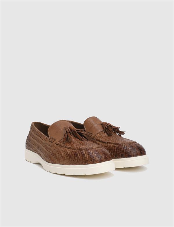 Bawtry Hakiki Örgü Deri Taba Erkek Loafer