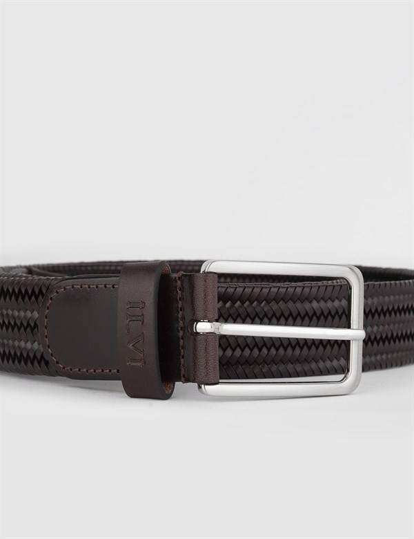 Batair Brown Nappa Leather Woven Men's Belt