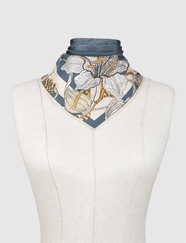 Benade Green-Cream Silk Twill Women's Scarf