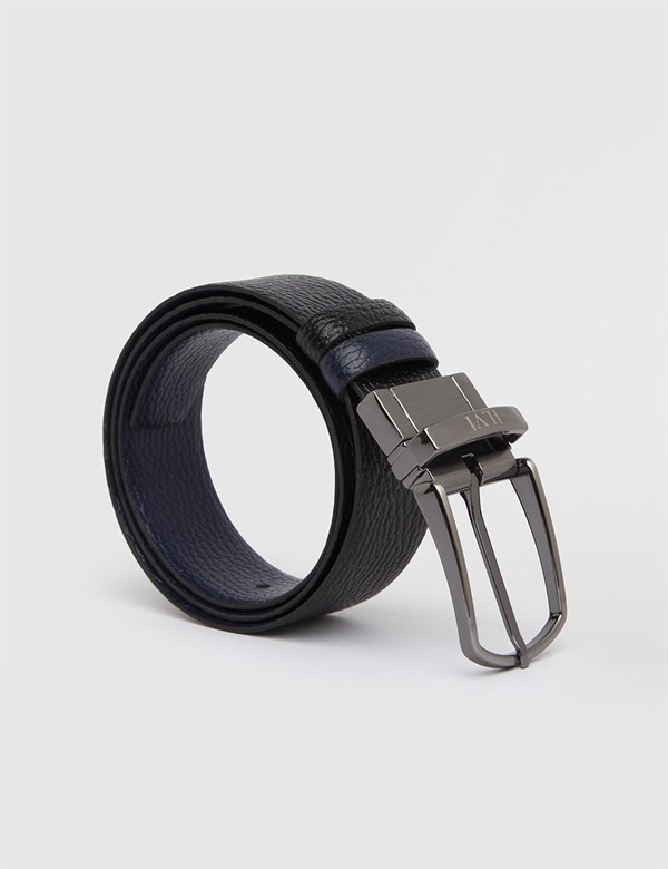 Bhric Black-Navy Blue Floater Leather Men's Reversible Belt
