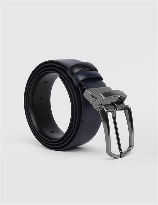 Bhric Black-Navy Blue Aniline Leather Men's Reversible Belt