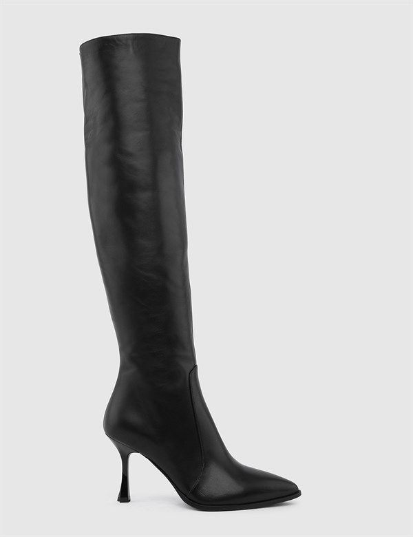 Biggs Black Leather Women's Heeled High Boot