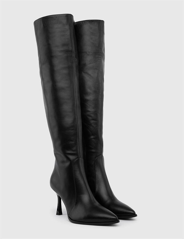 Biggs Black Leather Women's Heeled High Boot