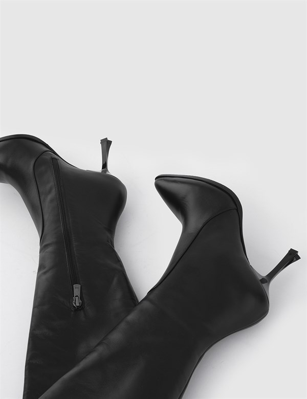 Biggs Black Leather Women's Heeled High Boot