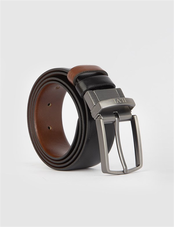 Blanka Black-Saddle Brown Aniline Leather Men's Belt