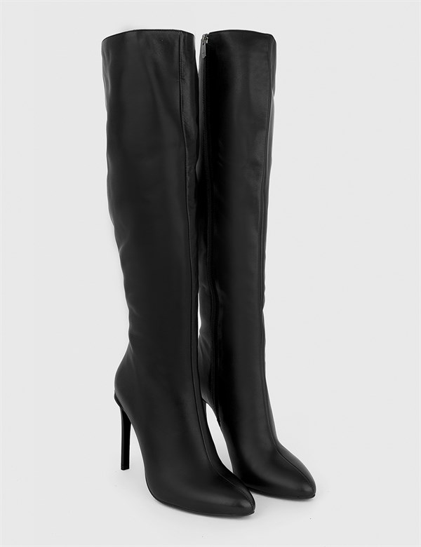 Blasia Black Leather Women's Heeled High Boot