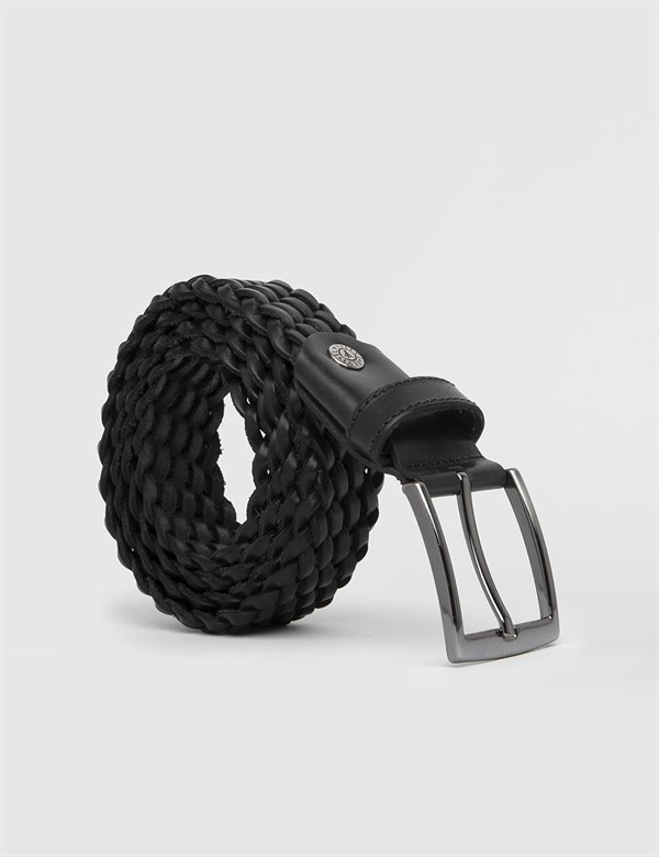 Bliant Black Leather Woven Men's Belt