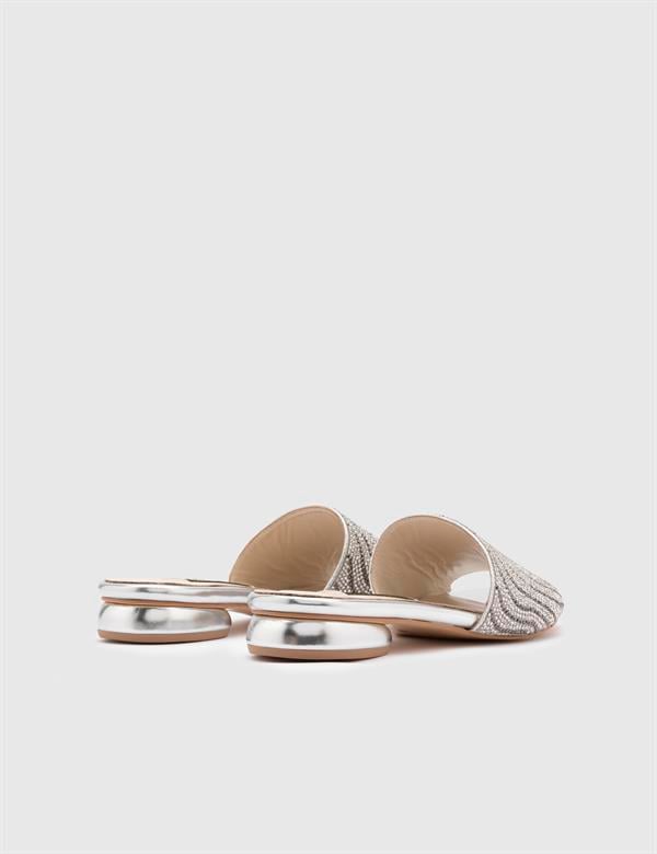 Boday Silver Leather Women's Slide with Stones