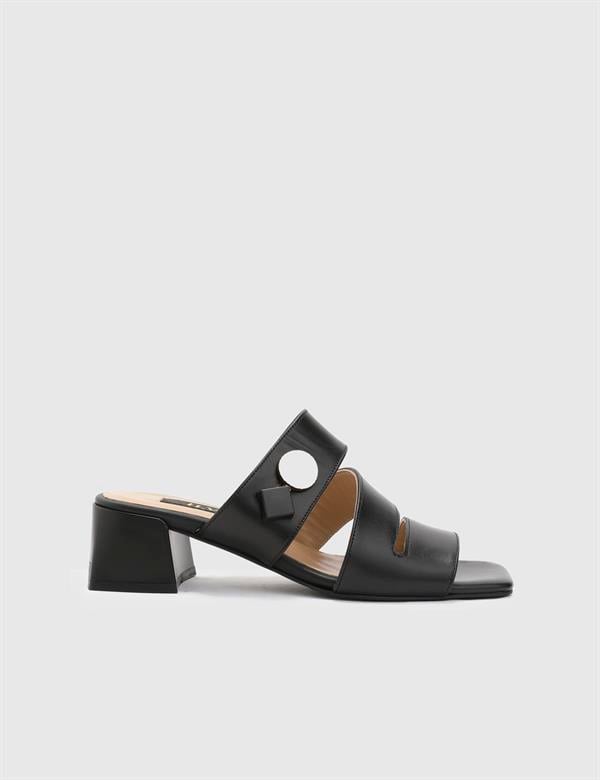 Bojana Black Leather Women's Heeled Slide