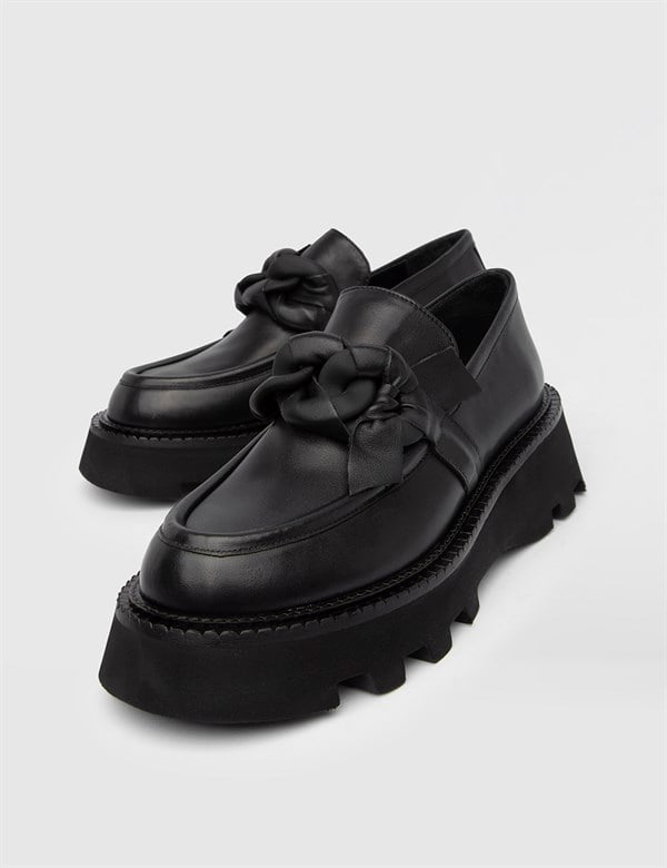 Börje Hakiki Deri Kadın Siyah Loafer Ayakkabı