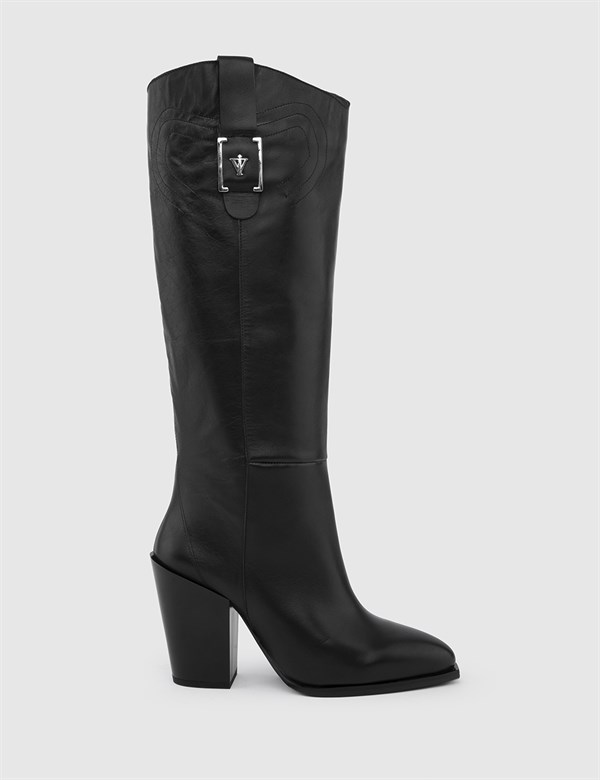 Brans Black Leather Women's High Boot