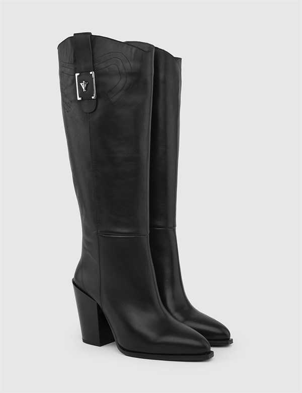 Brans Black Leather Women's High Boot