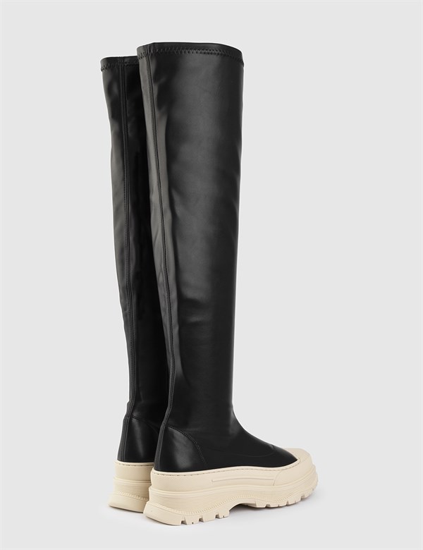 Brune Black Leather Women's Stretch High Boot