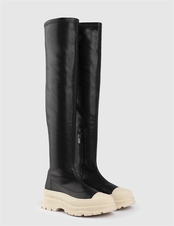 Brune Black Leather Women's Stretch High Boot