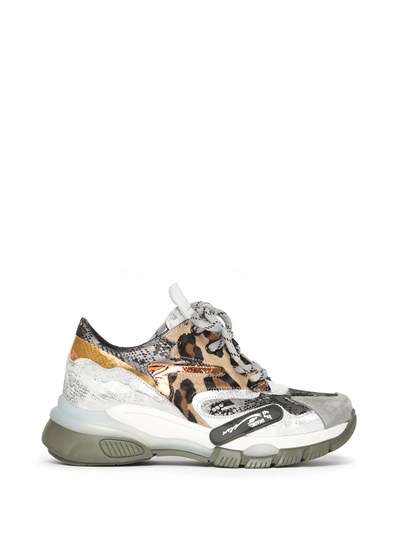 Busat Women's Sneaker Grey-Metallic Silver-Grey Snake-Leopard