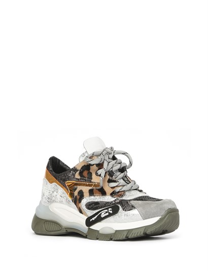 Busat Women's Sneaker Grey-Metallic Silver-Grey Snake-Leopard