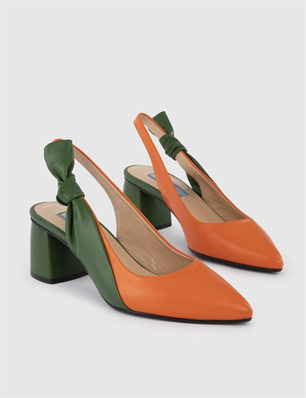 Busto Orange-Green Leather Women's Heeled Sandal