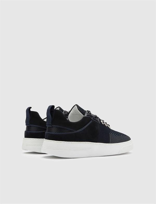 Cait Navy Blue Tricot-Navy Blue Suede Leather Men's Sneaker