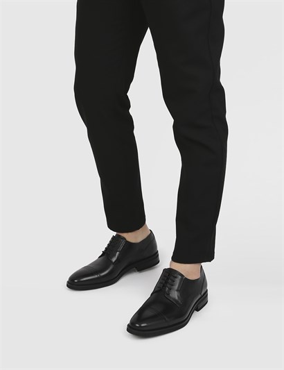 Calvino Black Leather Men's Derby Shoe