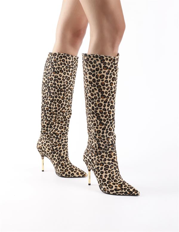Carlile Leopard Foal Fur Leather Women's Heeled High Boot