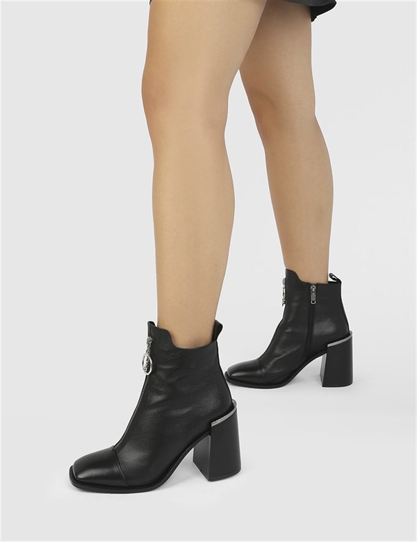 Celeste Black Leather Women's Heeled Boot