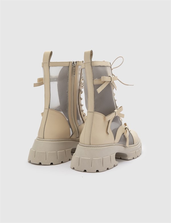 Cenevre Beige Leather Women's Boot