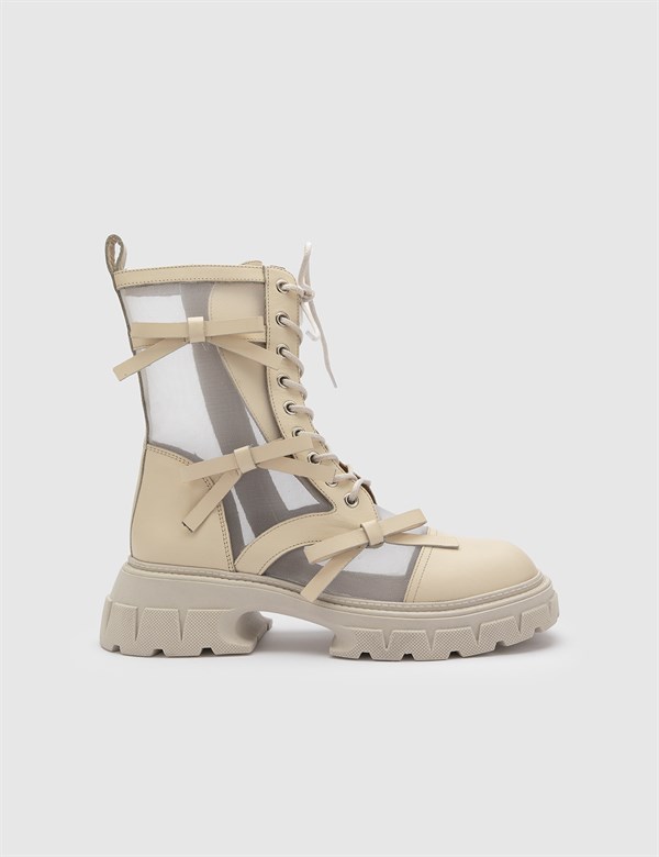 Cenevre Beige Leather Women's Boot