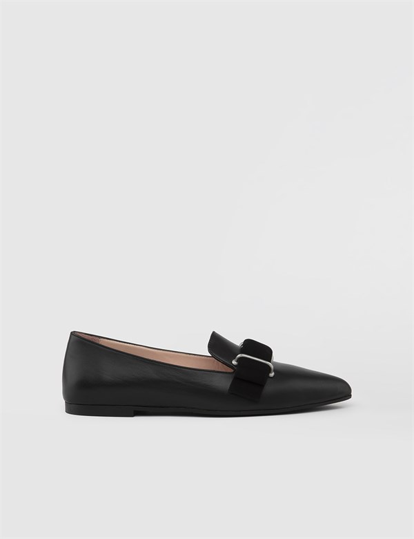 Centra Black Leather Women's Ballerina