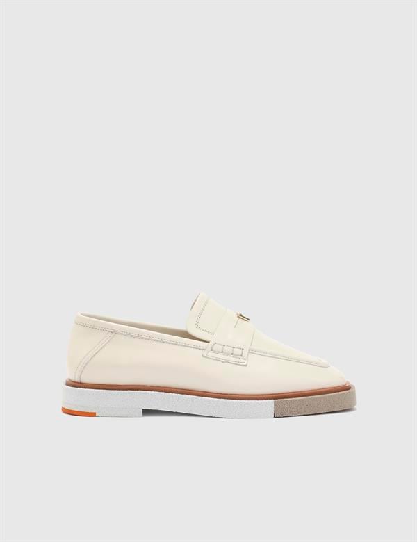 Ciucu Hakiki Deri Kadın Krem Loafer Ayakkabı