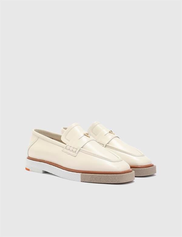 Ciucu Hakiki Deri Kadın Krem Loafer Ayakkabı