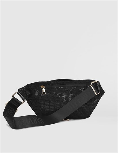 Clair Glittered Black Women's Belt Bag