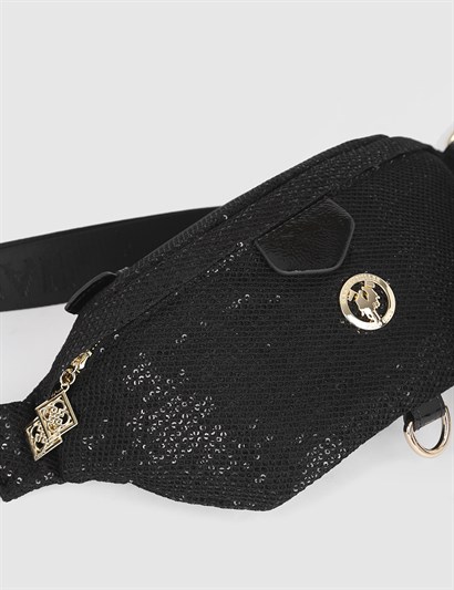 Clair Glittered Black Women's Belt Bag