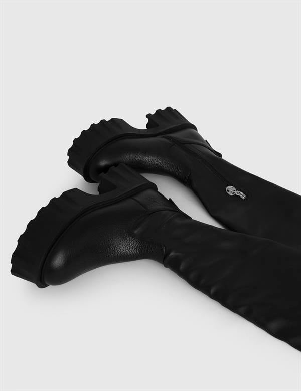 Cumber Black Floater Leather Women's Stretch High Boot