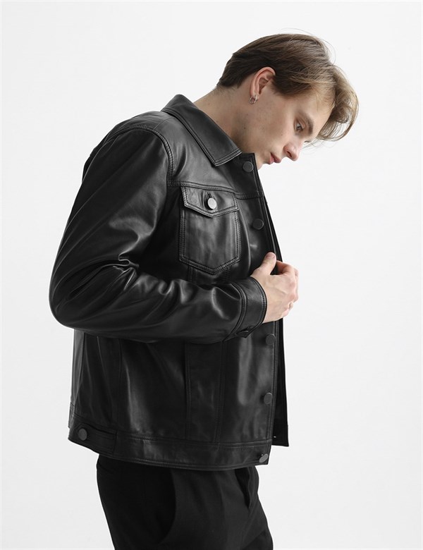 Cyril Black Leather Men's Jacket