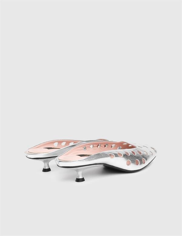 Dandy Silver Leather Women's Heeled Slide