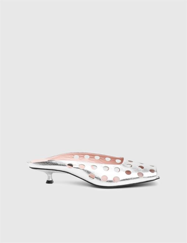 Dandy Silver Leather Women's Heeled Slide