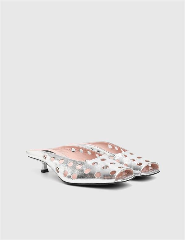 Dandy Silver Leather Women's Heeled Slide