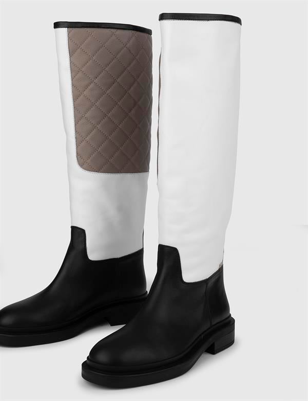 Dato Black-White-Mink Leather Women's High Boot