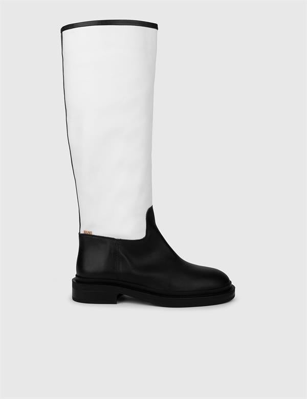 Dato Black-White-Mink Leather Women's High Boot