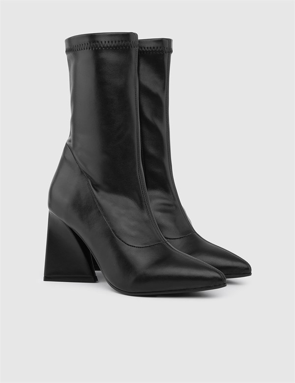 Davin Black Leather Women's Stretch Heeled Boot