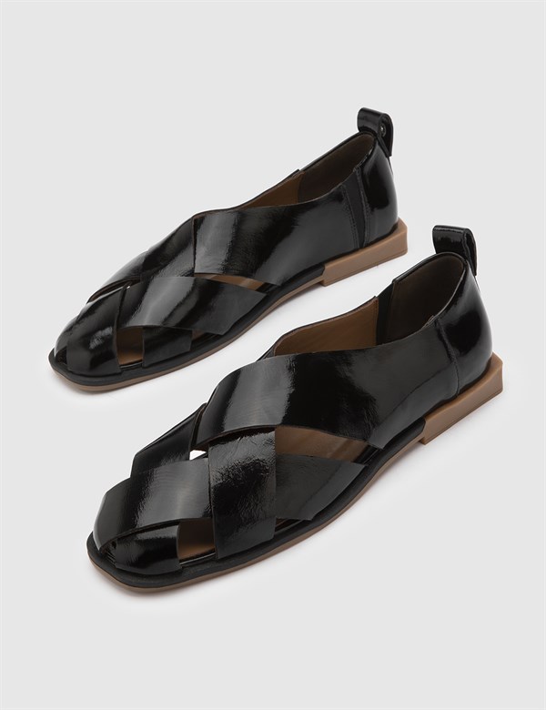 Davos Black Patent Leather Women's Sandal
