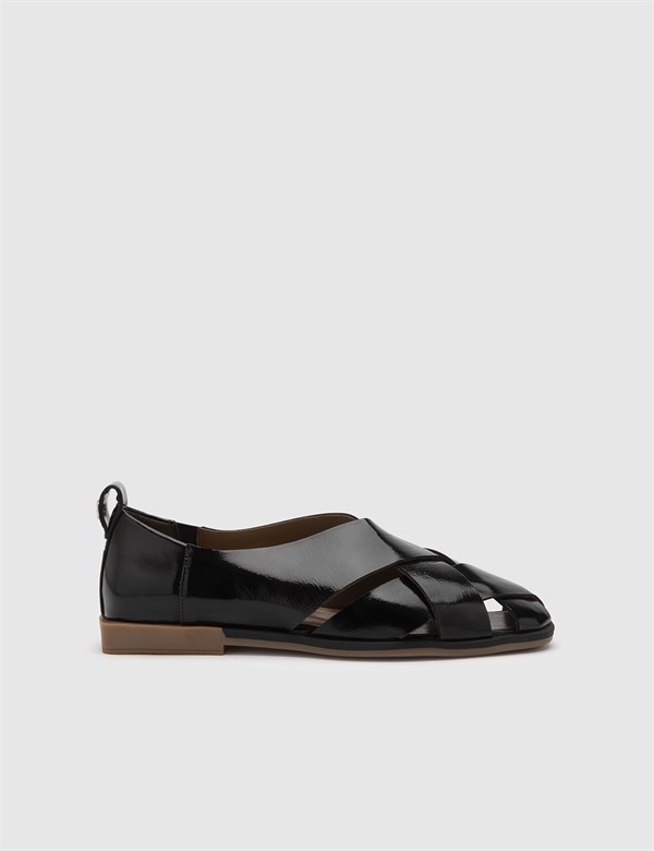 Davos Black Patent Leather Women's Sandal