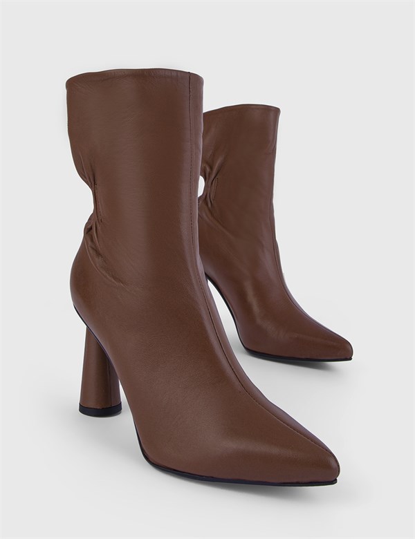Dera Brown Leather Women's Heeled Boot