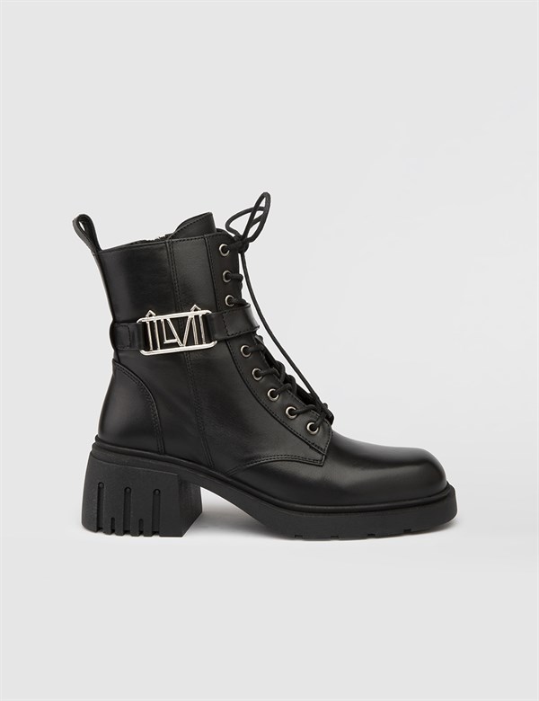 Detlef Black Leather Women's Heeled Boot